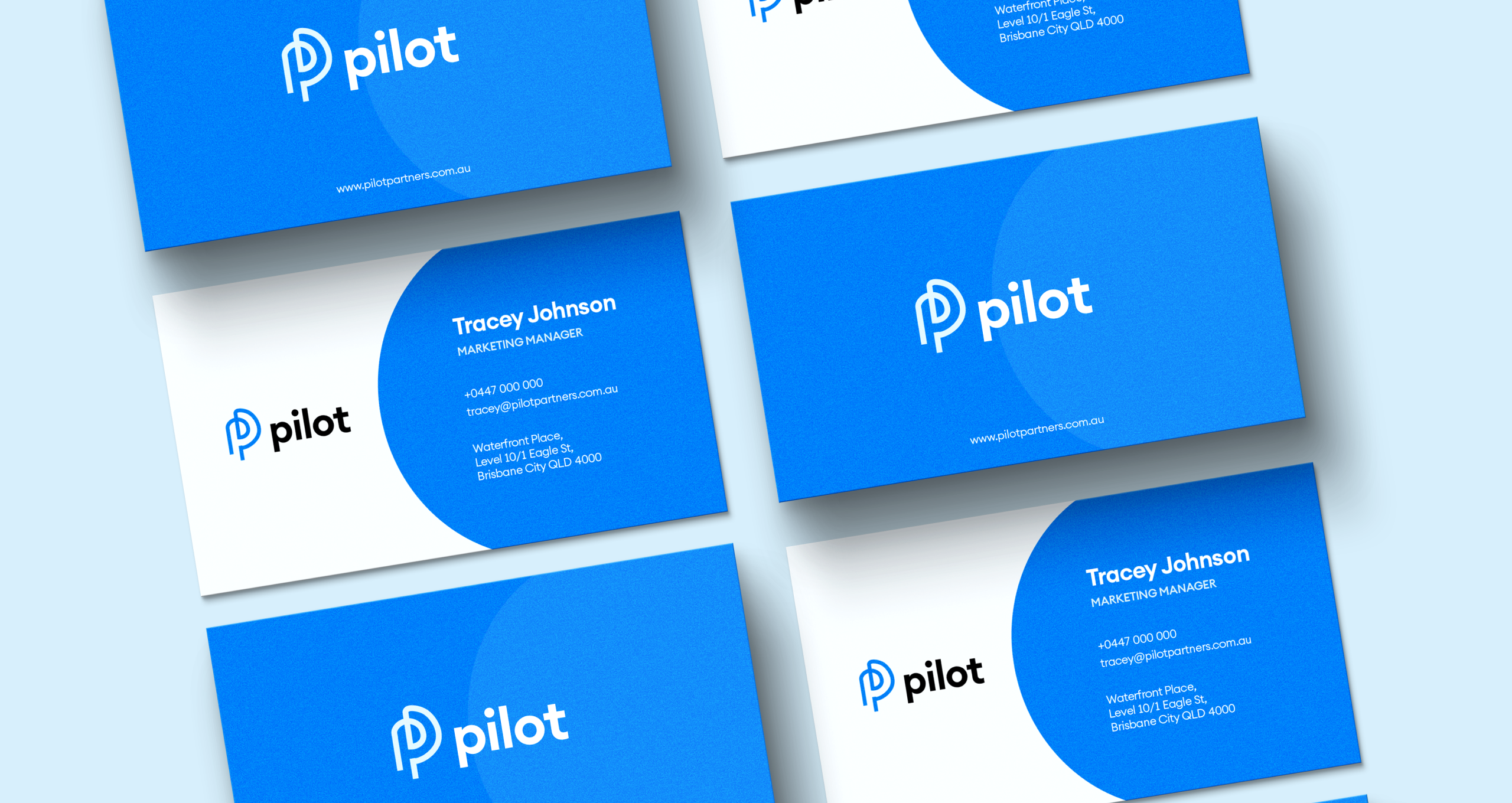 Blue business card with Pilot logo.